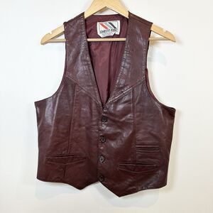 Vintage Chess King Leather Vest Men Large Brown 60s 70s Moto Biker Festival Boho